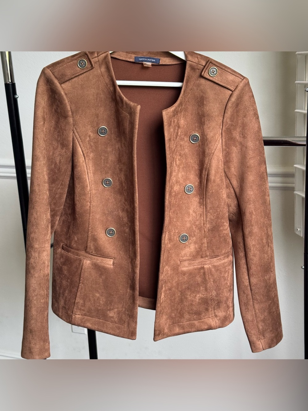 Tommy Hilfiger Brown Faux Suede Open Front Blazer Size M